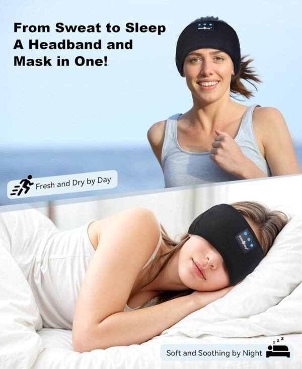MUSICOZY Sleep Headphones Bluetooth 5.2 Headband, Sports Wireless Earphones Sweat Resistant Earbuds - Image 2
