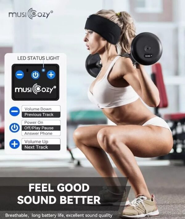 MUSICOZY Sleep Headphones Bluetooth 5.2 Headband, Sports Wireless Earphones Sweat Resistant Earbuds - Image 11