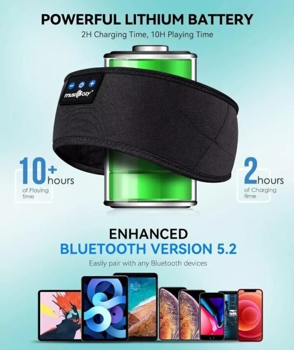 MUSICOZY Sleep Headphones Bluetooth 5.2 Headband, Sports Wireless Earphones Sweat Resistant Earbuds - Image 13