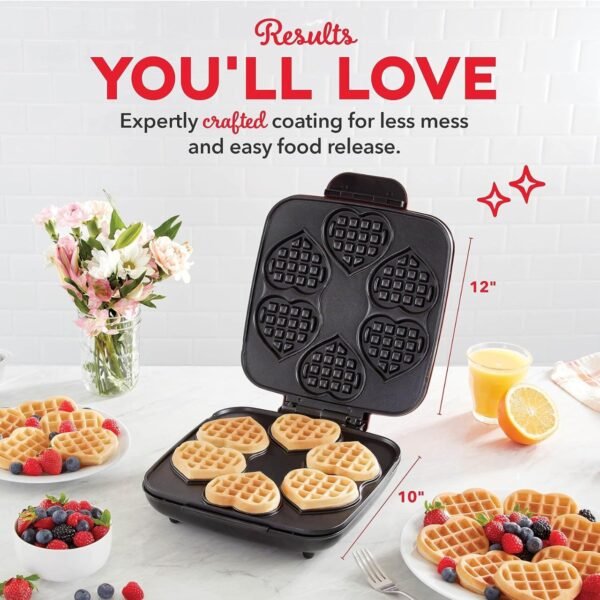 DASH Multi Mini Heart Waffle Maker - Six 3” Heart Shaped Waffle Molds, Nonstick Waffle Iron with Quick Heat-Up - Image 2