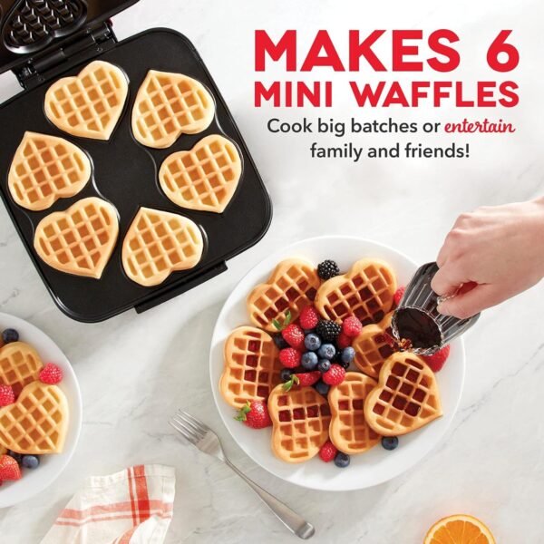 DASH Multi Mini Heart Waffle Maker - Six 3” Heart Shaped Waffle Molds, Nonstick Waffle Iron with Quick Heat-Up - Image 4