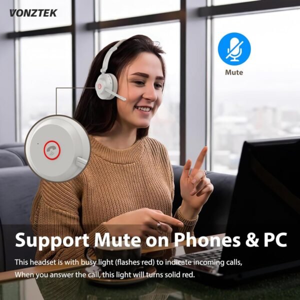 Vonztek Bluetooth Headset with Microphone, Wireless Headphones. Noise Canceling & Charging Dock for Work/Office/PC/Meeting/Zoom/Skype/MS Teams - Image 7
