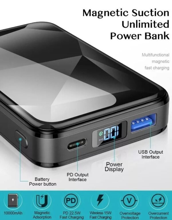 Mag-Safe Battery Pack, 10000mAh Magnetic Wireless Portable Charger, 15W Fast... - Image 4