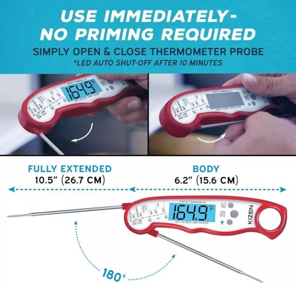 Kizen Digital Waterproof Instant Read Meat Thermometer - Red