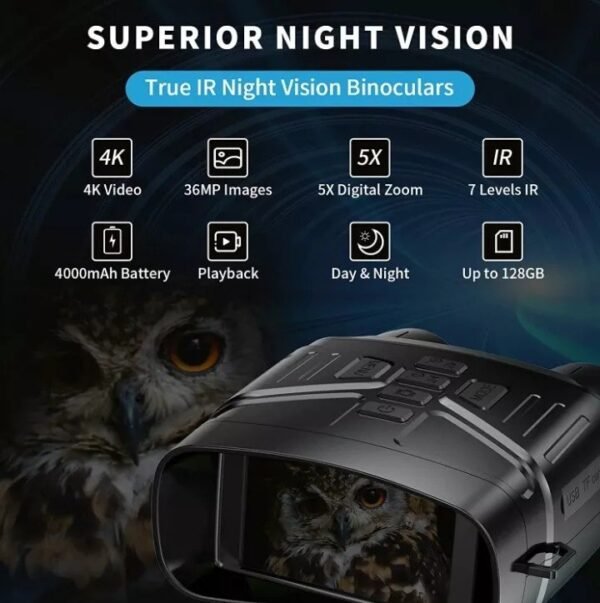 Night Vision Goggles, 4K Rechargeable Night Vision Binoculars for Adults, 3'' La - Image 5
