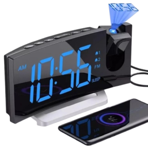 Projection Alarm Clock Curved FM Radio Dual Alarm USB Charging Switchable HM353C