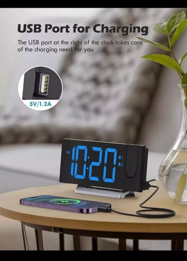 Projection Alarm Clock Curved FM Radio Dual Alarm USB Charging Switchable HM353C - Image 4