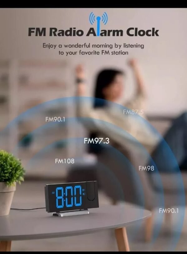 Projection Alarm Clock Curved FM Radio Dual Alarm USB Charging Switchable HM353C - Image 3